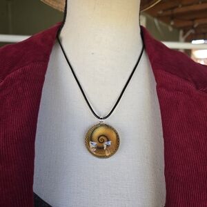 Yellow Spiral Glass Pendant Necklace on Black Cord